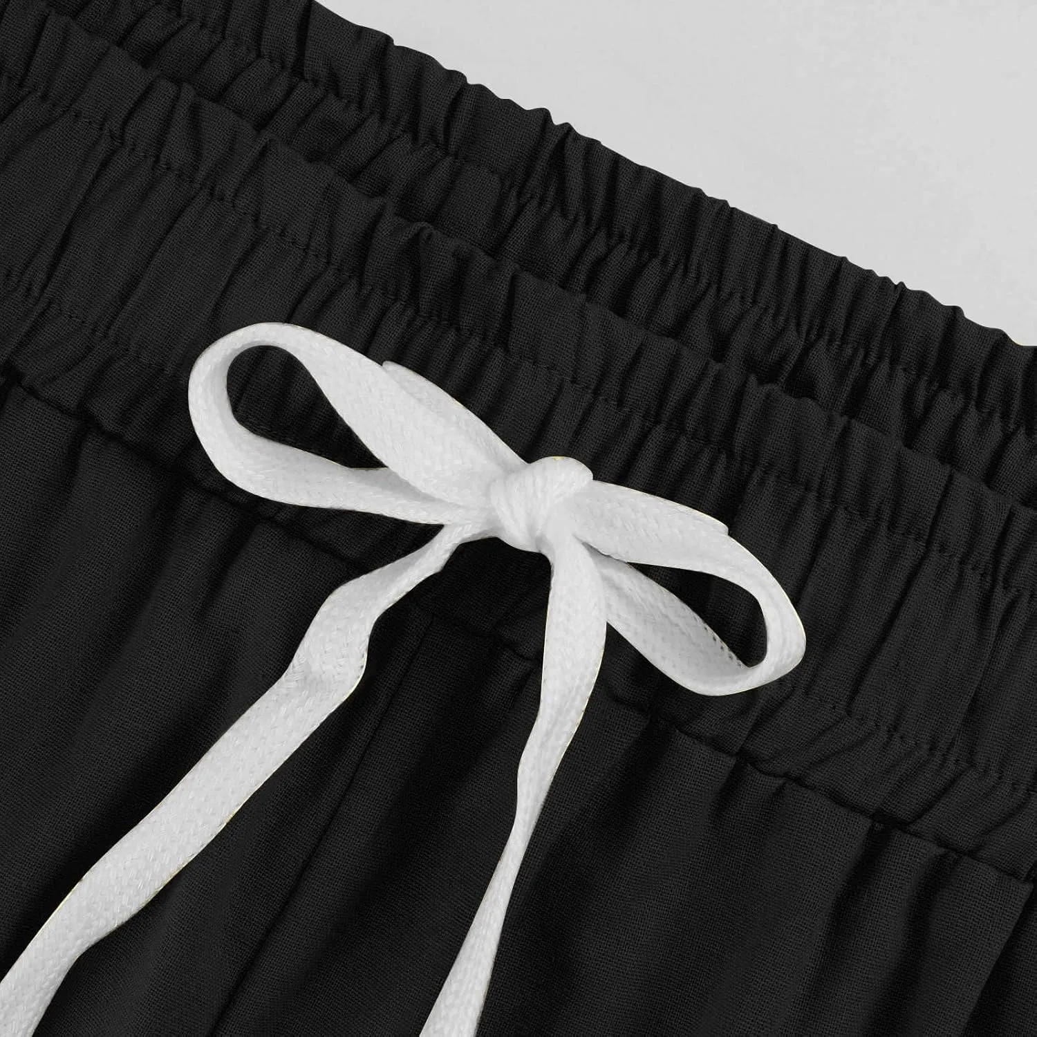 Wide Leg Capri Pants for Women Drawstring High Waisted Linen Palazzo Lounge Pants Summer Plus Size Comfy Sweatpant