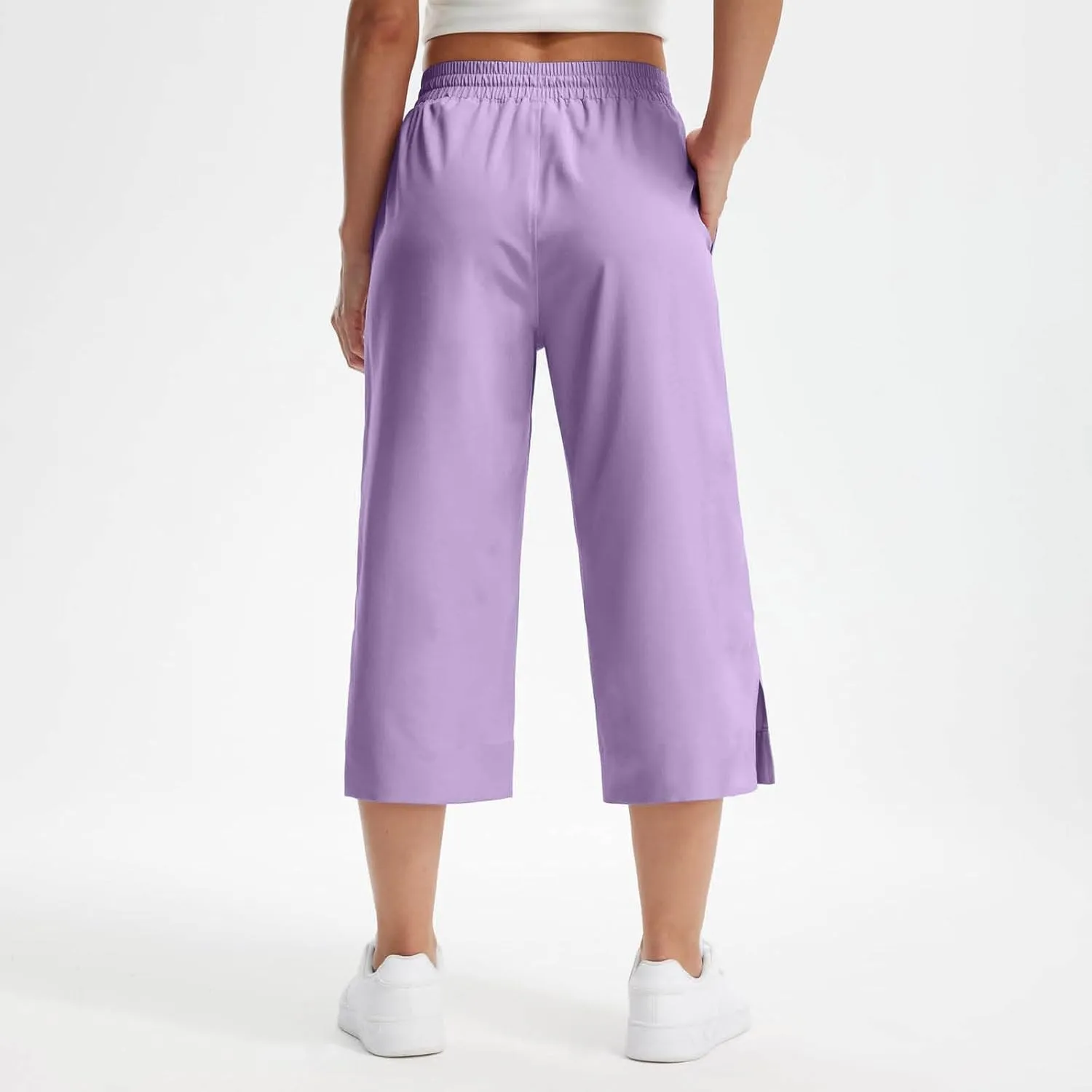 Wide Leg Capri Pants for Women Elastic High Waist Straight Leg Palazzo Trousers Summer Beach Vacation Lounge Pants