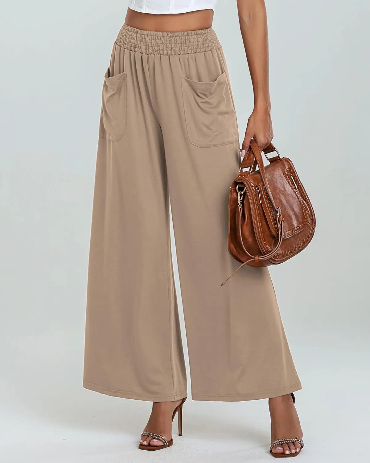 Wide Leg Pants for Women Baggy Palazzo Pants High Waisted Lounge Yoga Pant Pull On Bell Bottoms Trousers with Pockets
