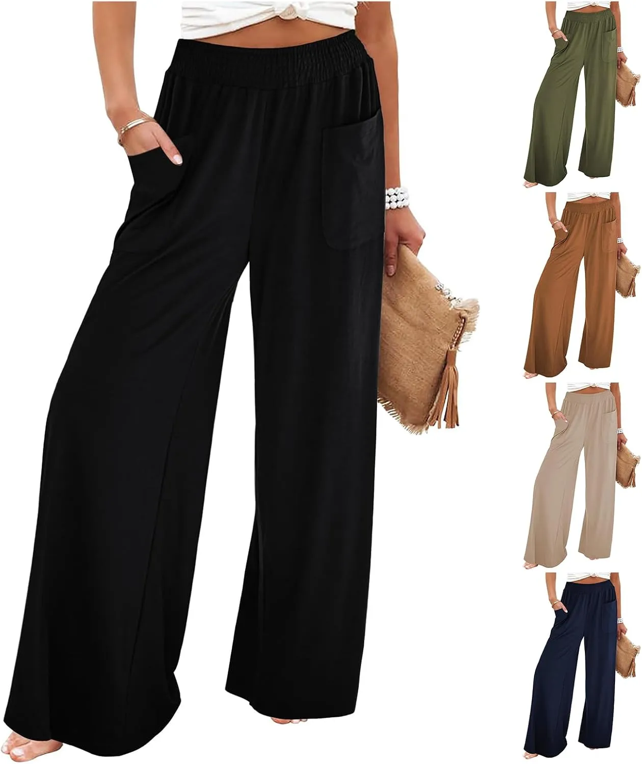 Wide Leg Pants for Women Baggy Palazzo Pants High Waisted Lounge Yoga Pant Pull On Bell Bottoms Trousers with Pockets