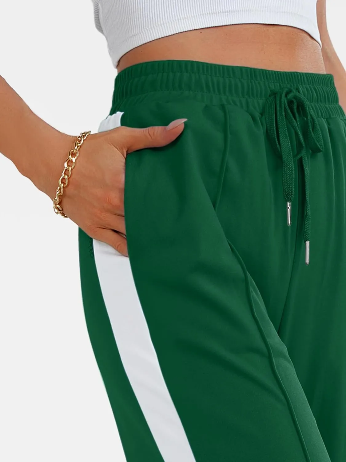 Wide Leg Sweatpants Women High Waisted Baggy Sweat Pants Active Striped Track Pants with Pockets