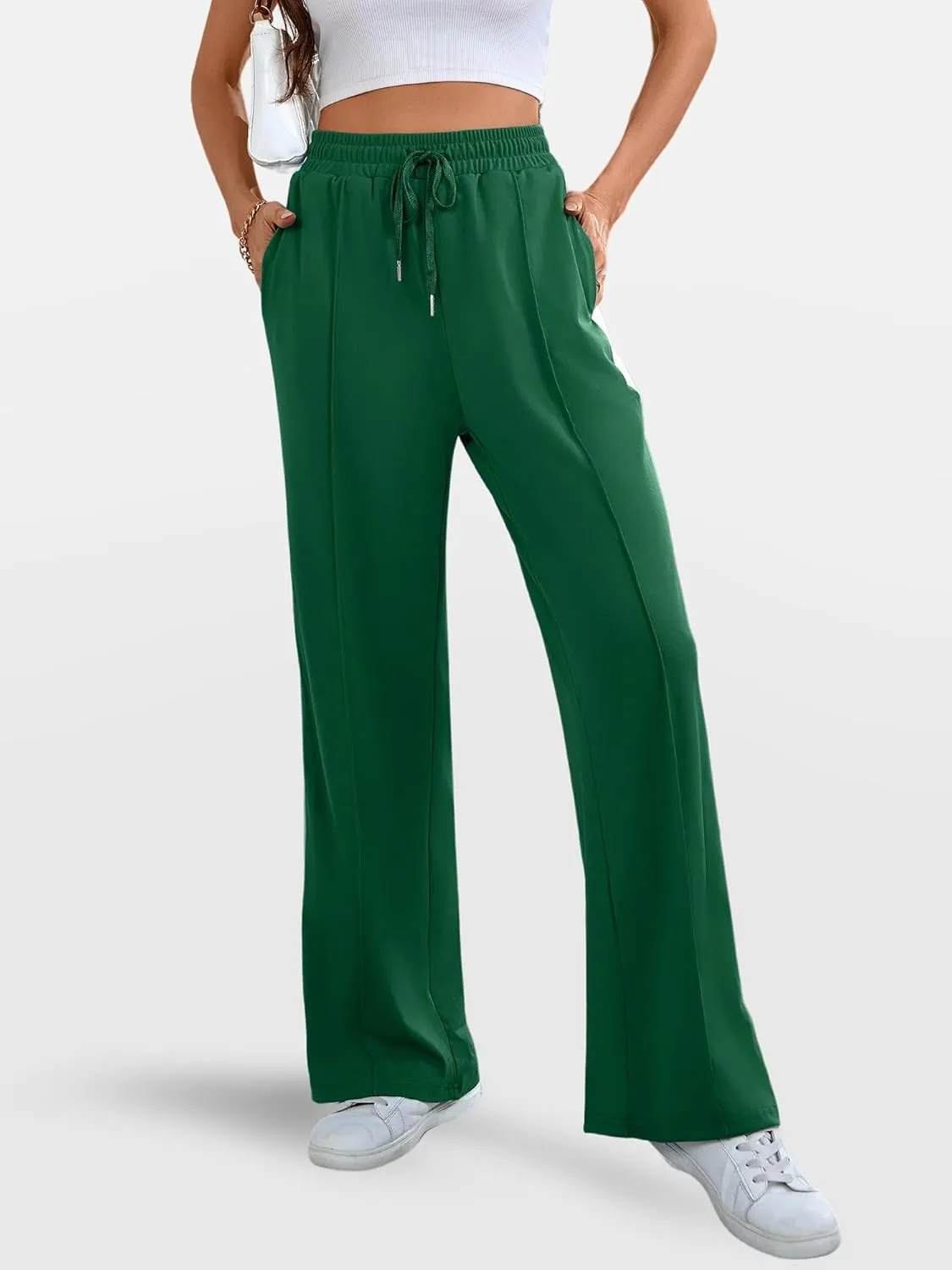 Wide Leg Sweatpants Women High Waisted Baggy Sweat Pants Active Striped Track Pants with Pockets