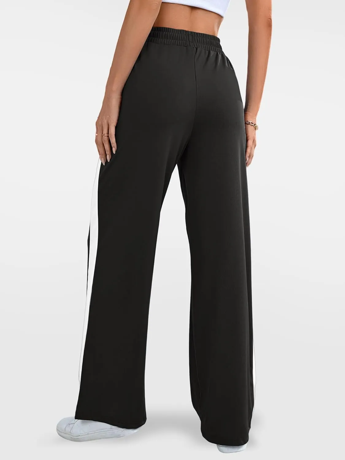 Wide Leg Sweatpants Women High Waisted Baggy Sweat Pants Active Striped Track Pants with Pockets