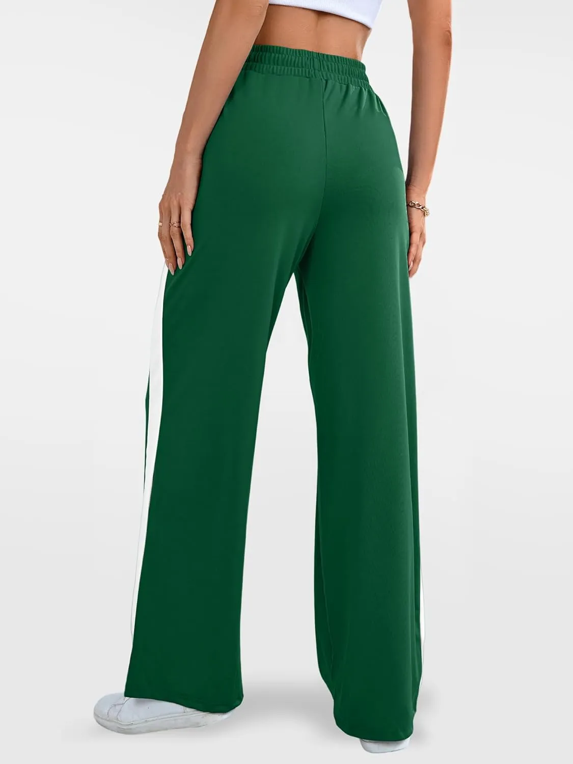 Wide Leg Sweatpants Women High Waisted Baggy Sweat Pants Active Striped Track Pants with Pockets
