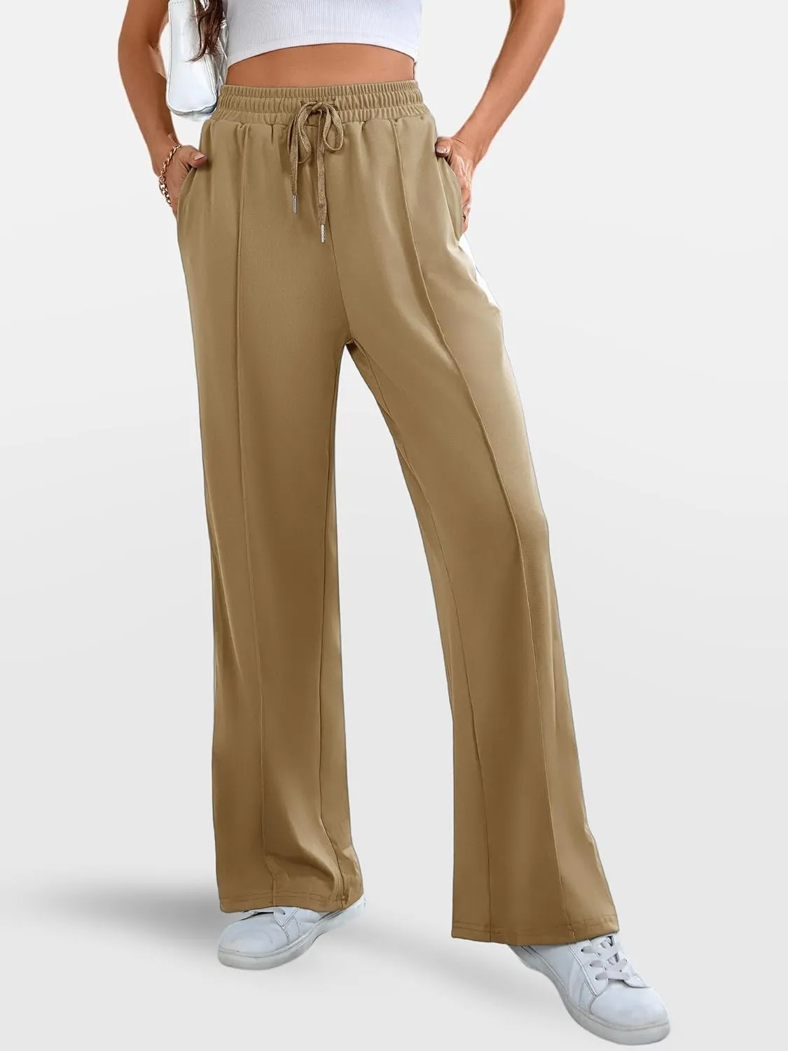 Wide Leg Sweatpants Women High Waisted Baggy Sweat Pants Active Striped Track Pants with Pockets