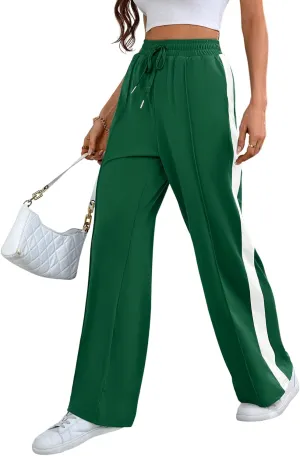 Wide Leg Sweatpants Women High Waisted Baggy Sweat Pants Active Striped Track Pants with Pockets