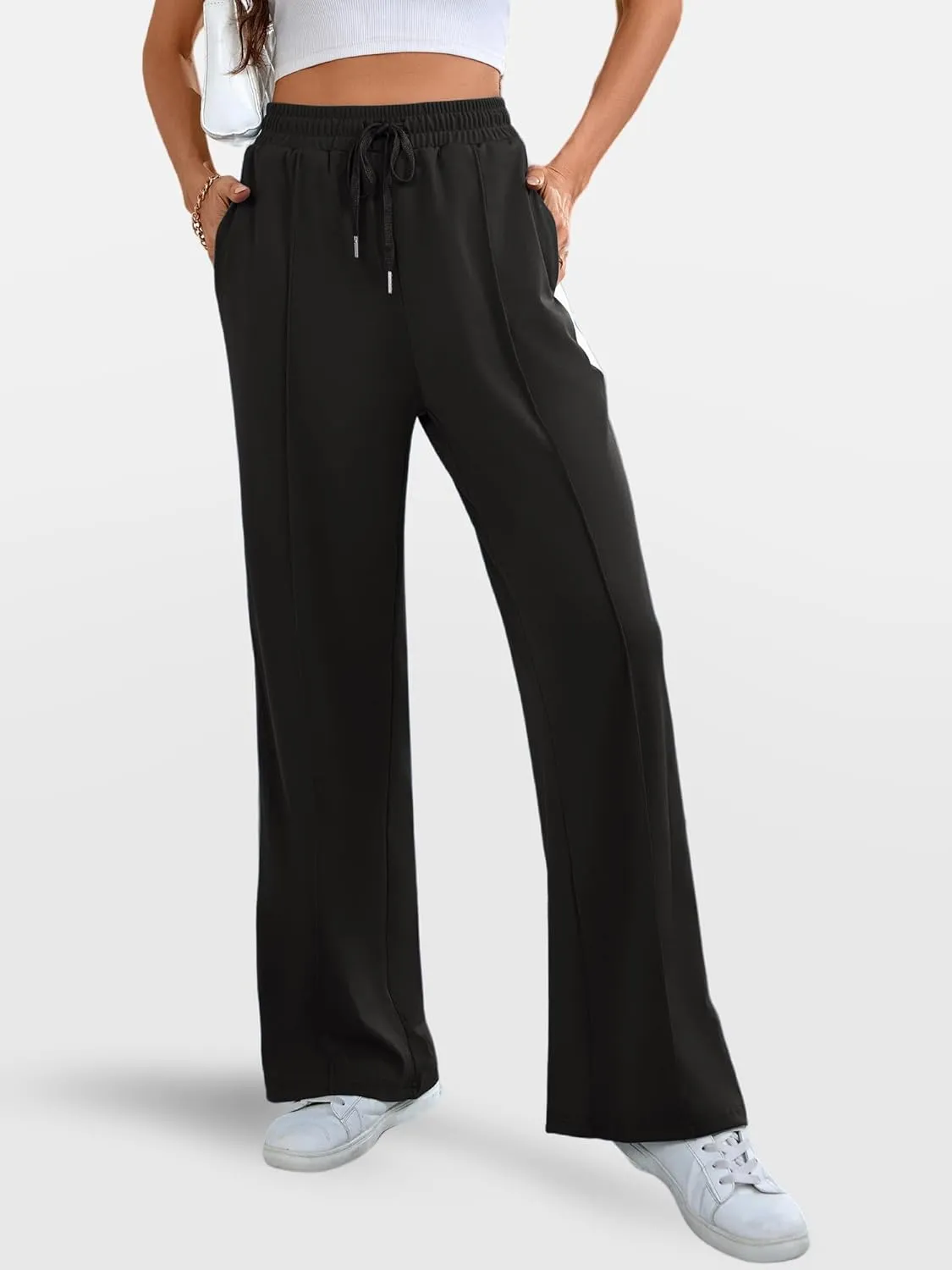 Wide Leg Sweatpants Women High Waisted Baggy Sweat Pants Active Striped Track Pants with Pockets