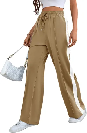 Wide Leg Sweatpants Women High Waisted Baggy Sweat Pants Active Striped Track Pants with Pockets