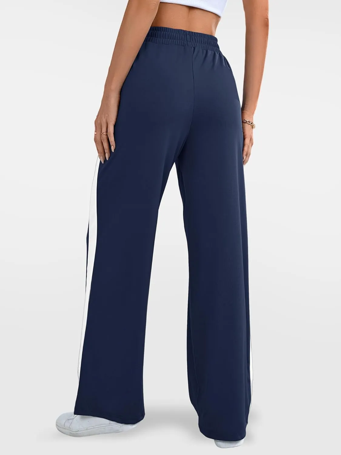 Wide Leg Sweatpants Women High Waisted Baggy Sweat Pants Active Striped Track Pants with Pockets