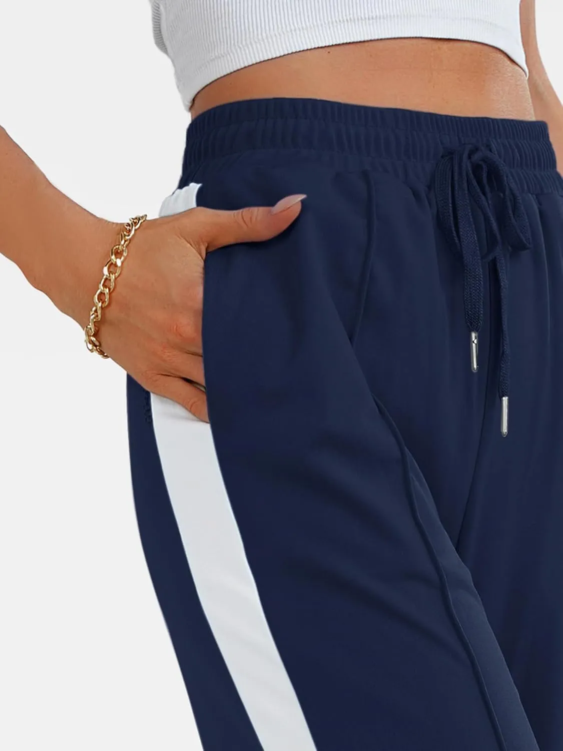 Wide Leg Sweatpants Women High Waisted Baggy Sweat Pants Active Striped Track Pants with Pockets