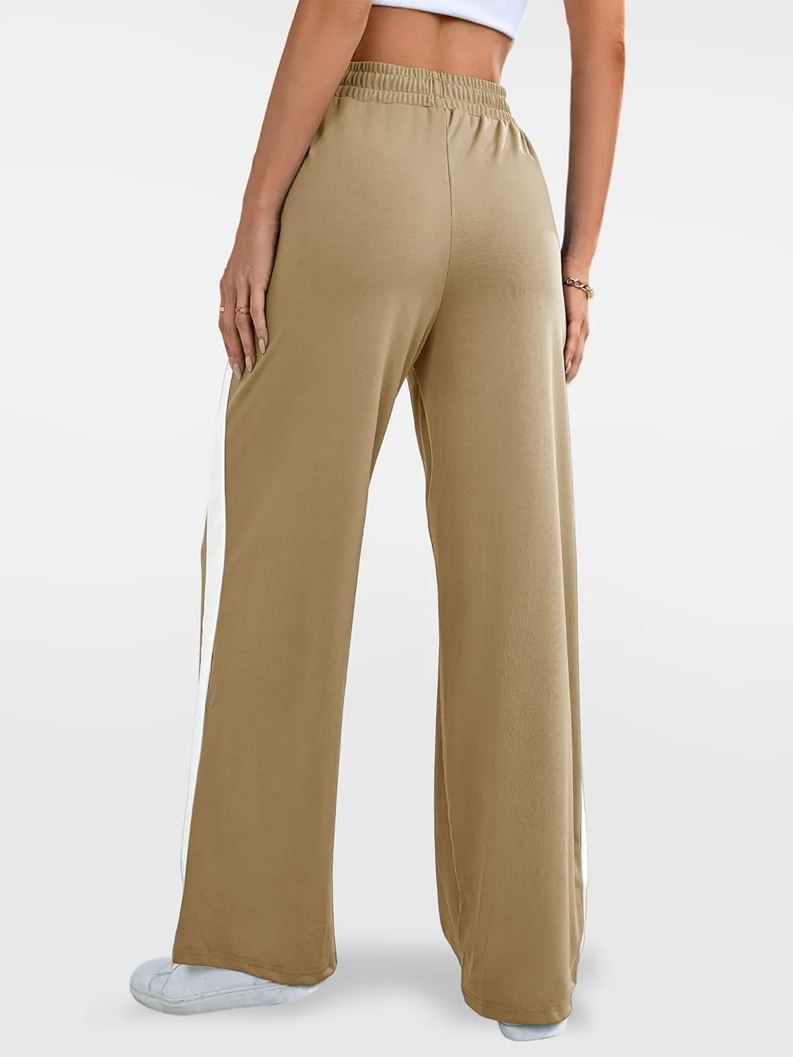 Wide Leg Sweatpants Women High Waisted Baggy Sweat Pants Active Striped Track Pants with Pockets
