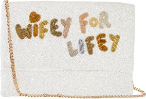 WIFEY FOR LIFEY Bridal Clutch Purse for Wedding Day Beaded Clutch Purse for Bachelorette Party, Bridal Shower Gifts & Engagement Gifts for Bride To Be
