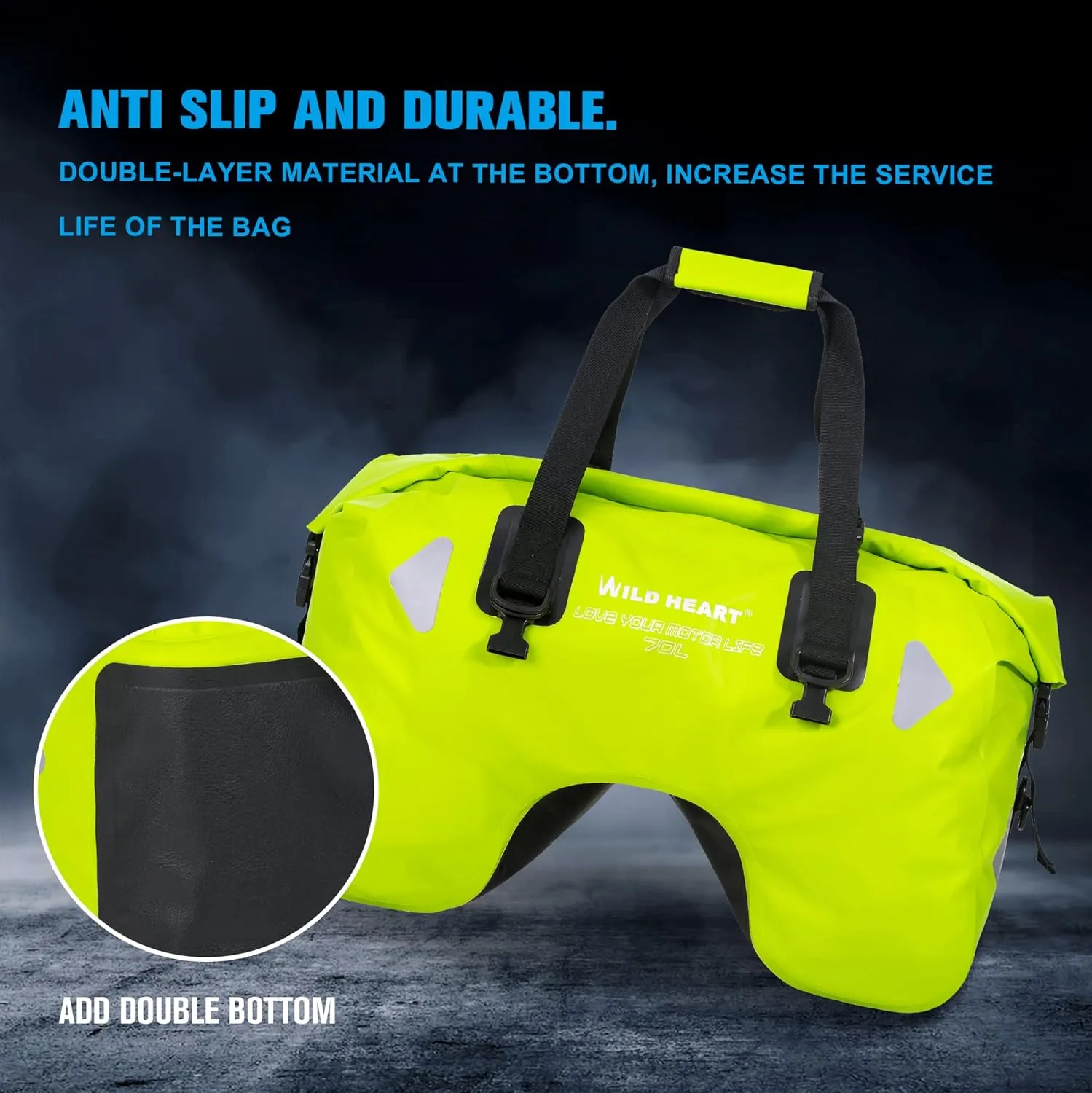WILD HEART Dry Motorcycle Tail bag 70L/50L With Rope Straps and Inner Pocket Waterproof PVC 500D for Travel,Motorcycle and so on