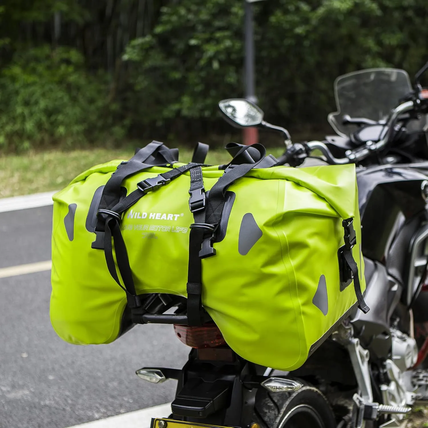 WILD HEART Dry Motorcycle Tail bag 70L/50L With Rope Straps and Inner Pocket Waterproof PVC 500D for Travel,Motorcycle and so on