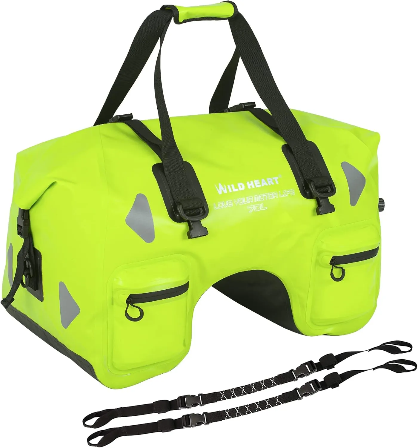 WILD HEART Dry Motorcycle Tail bag 70L/50L With Rope Straps and Inner Pocket Waterproof PVC 500D for Travel,Motorcycle and so on