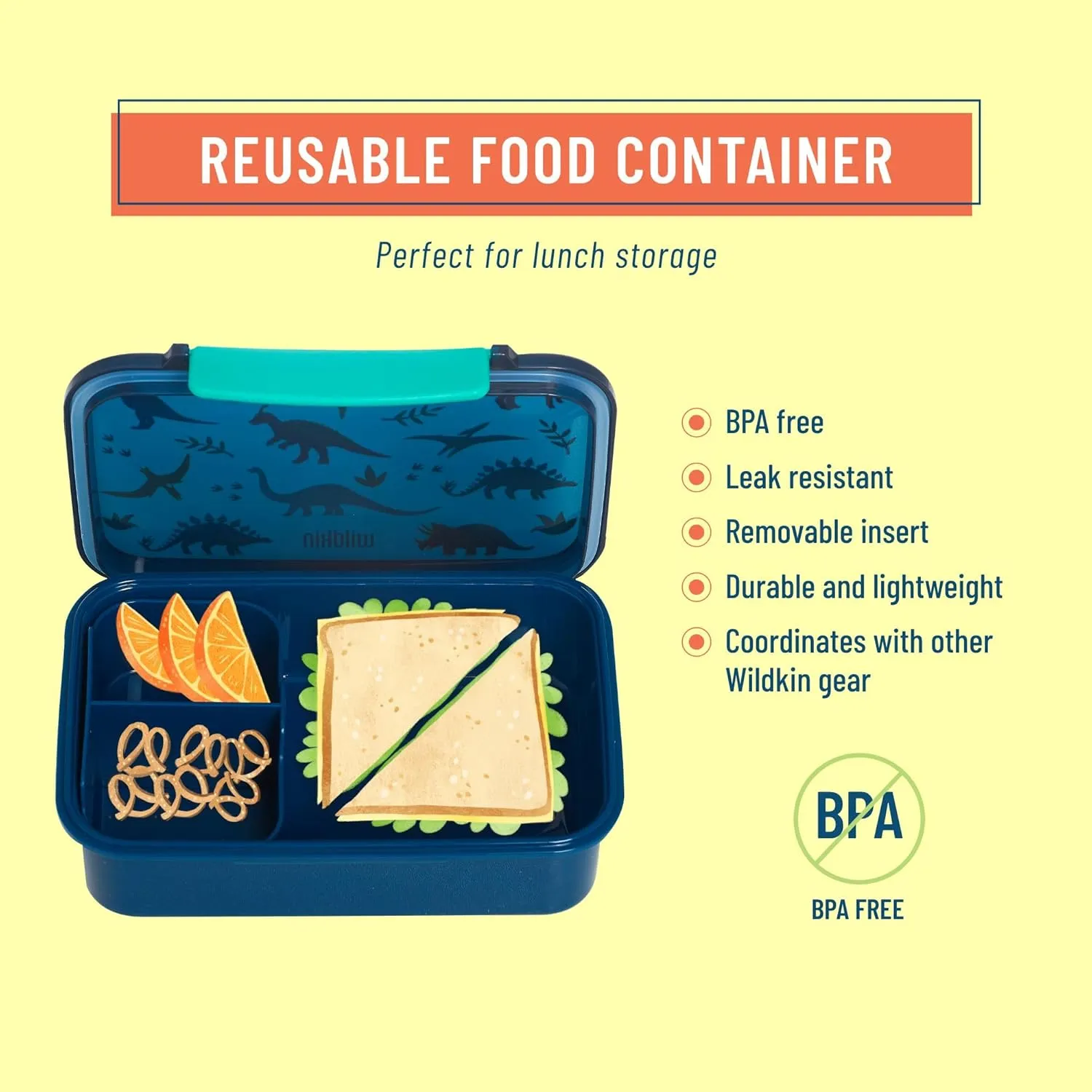 Wildkin Reusable Food Container for Kids – Airtight, Leak Resistant, Dishwasher Safe - Transportation