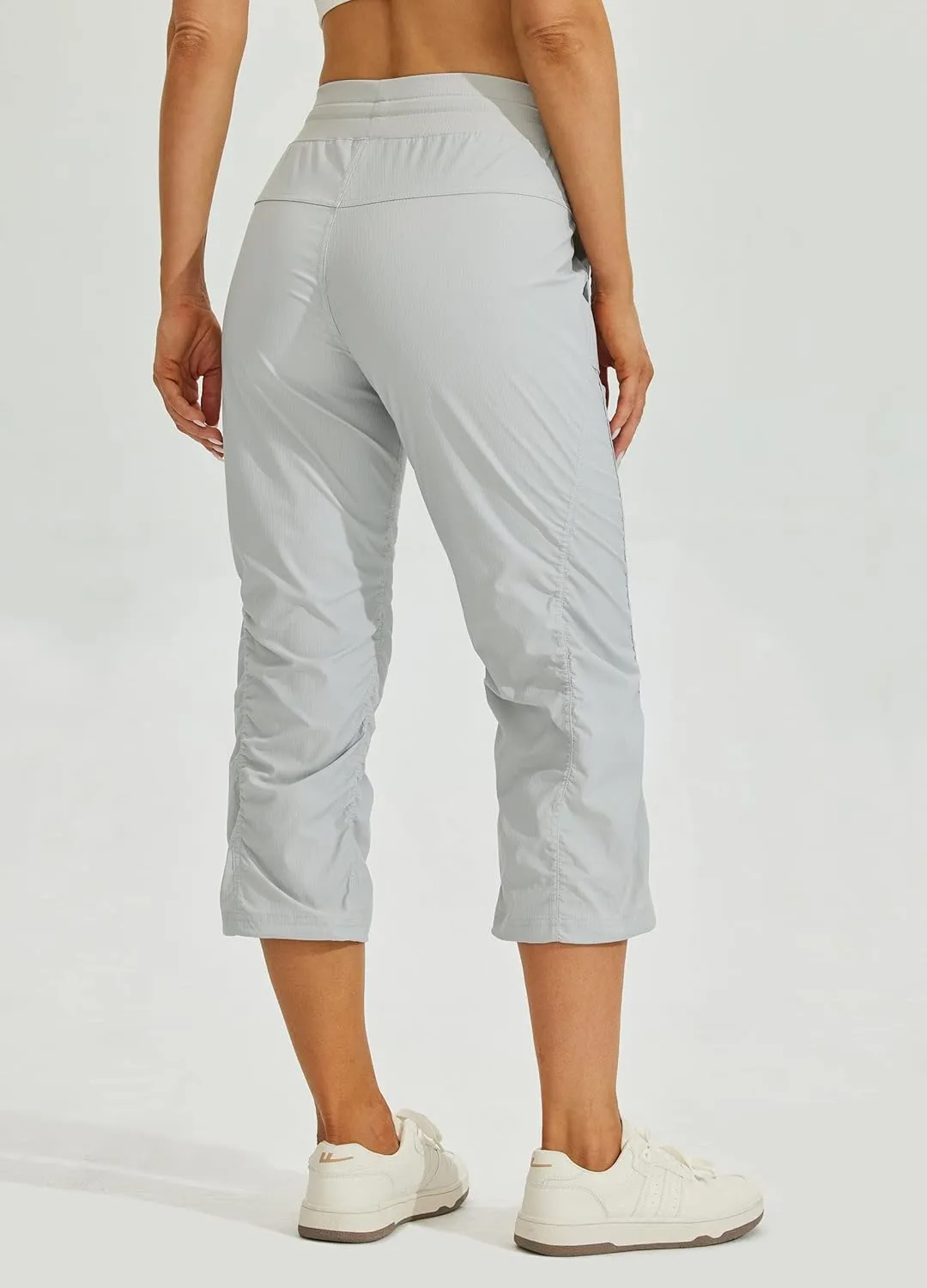 Willit Women's Quick-Dry Capris Hiking Travel Pants Striped Woven Workout Pants with Pockets Lightweight