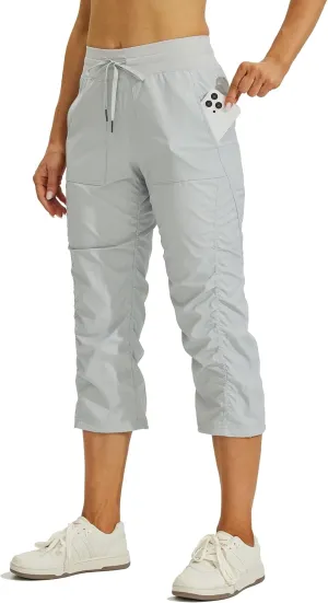 Willit Women's Quick-Dry Capris Hiking Travel Pants Striped Woven Workout Pants with Pockets Lightweight