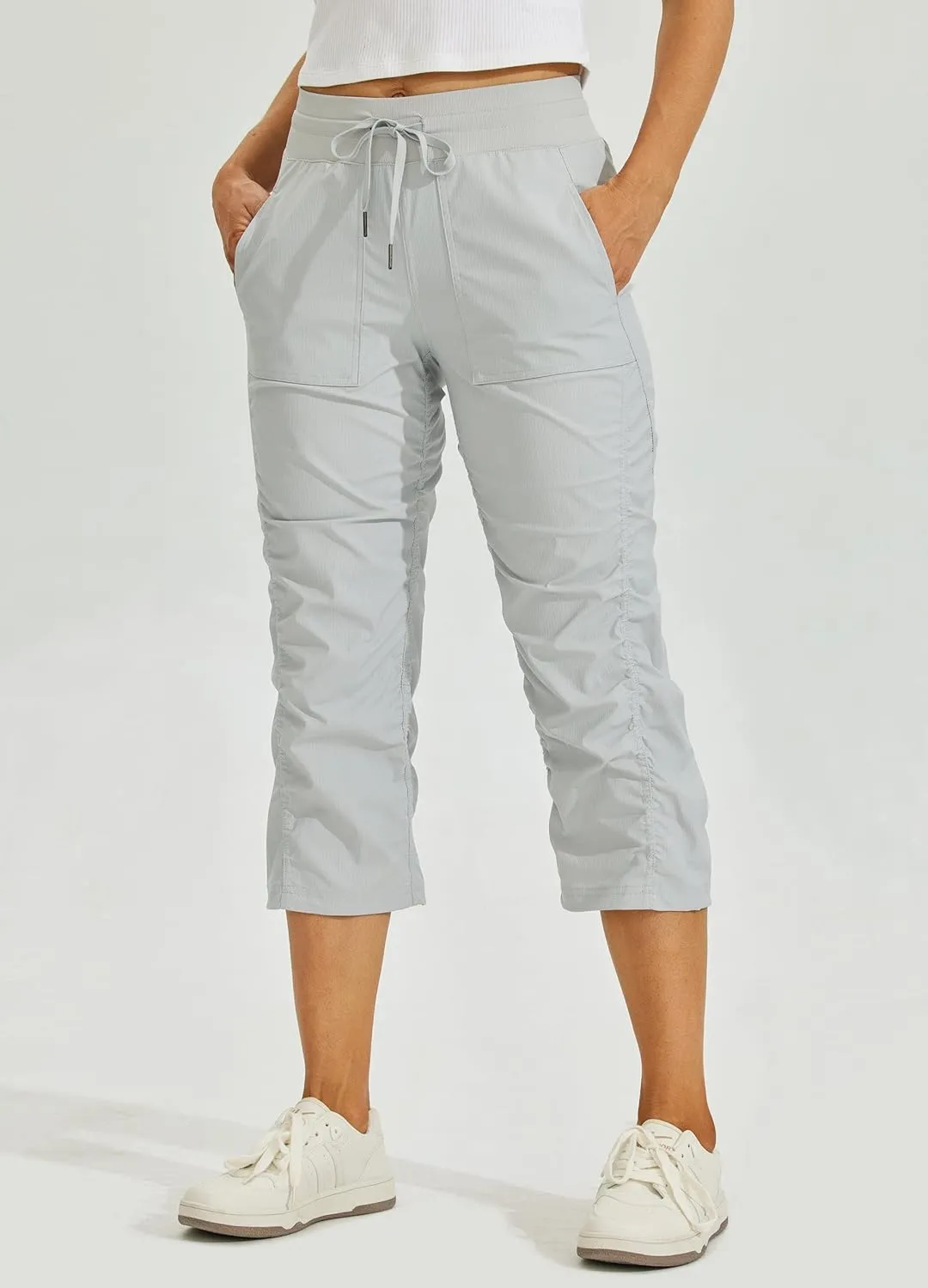 Willit Women's Quick-Dry Capris Hiking Travel Pants Striped Woven Workout Pants with Pockets Lightweight