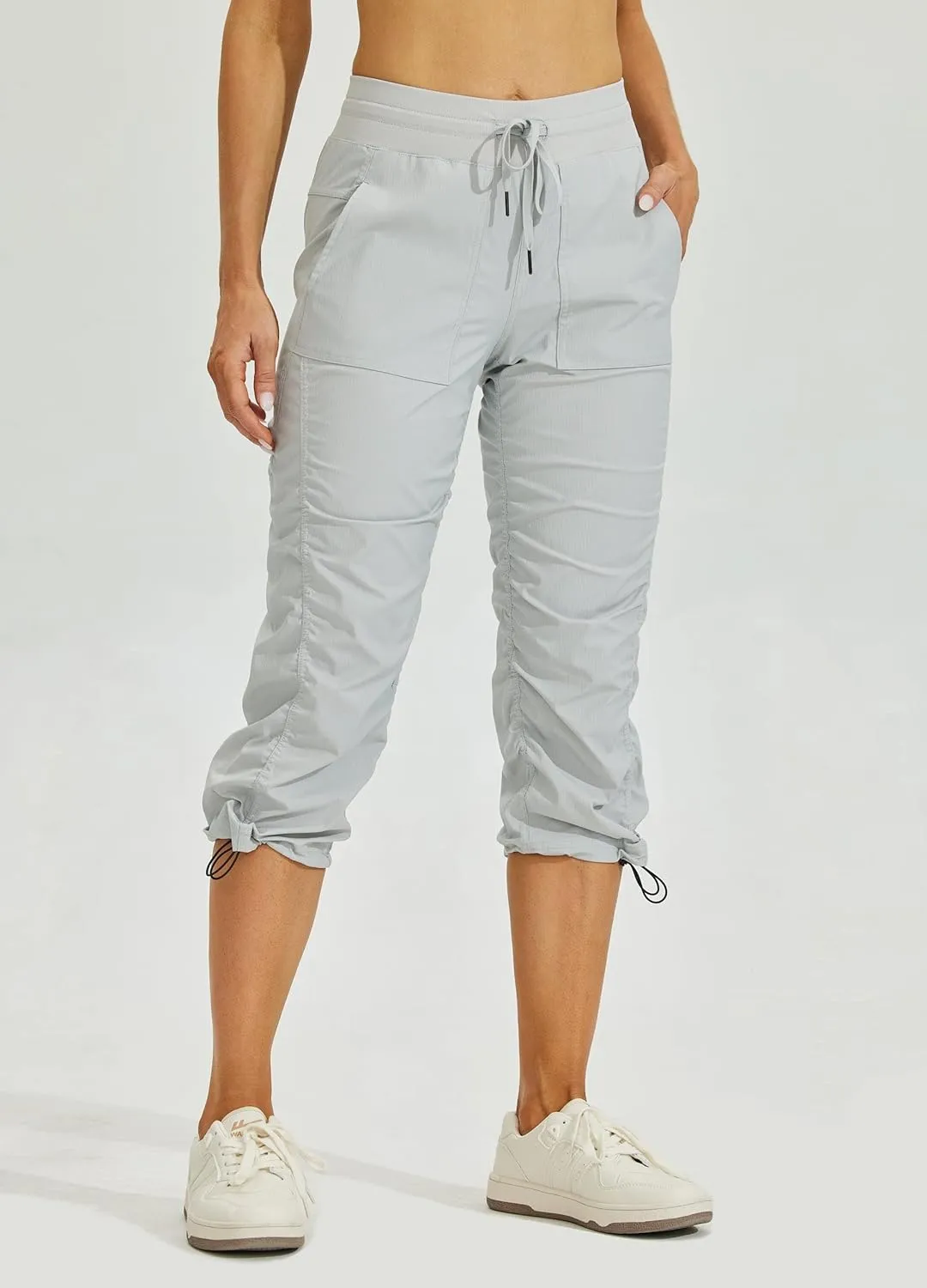 Willit Women's Quick-Dry Capris Hiking Travel Pants Striped Woven Workout Pants with Pockets Lightweight