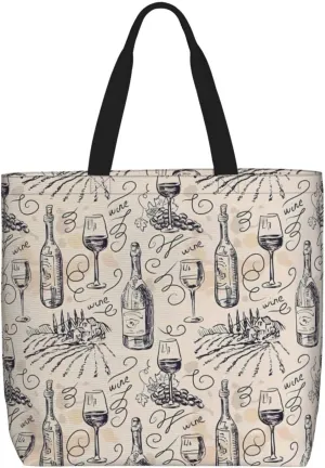 Wine and Winemaking Winery Grape Field print Women Tote Bags with Inner Bag Handbags with Pattern for Shopping Office