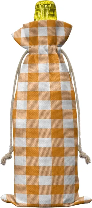 Wine Bags for Wine Bottles Gifts, Wine Bottle Bag with Drawstrings, Pastoral Style Orange Lattice Wine Tote for Travel, Birthday, Blind Tastings, Christmas, Home Storage
