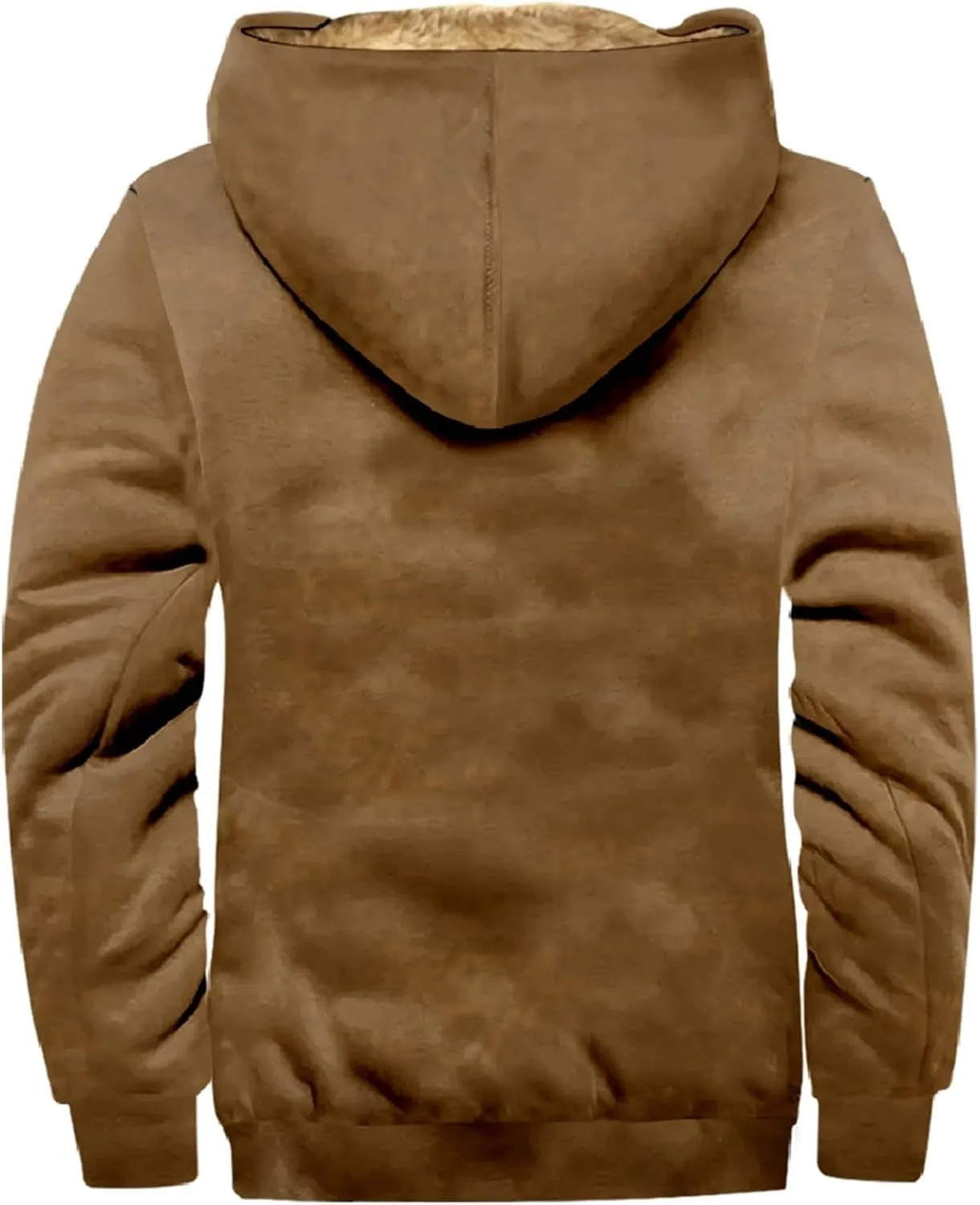 Winter Sherpa Hooded Jacket for Men Drawstring Fleece Lined Warm Hoodies Zip Up Thick Heavyweight Cargo Coats Outwear