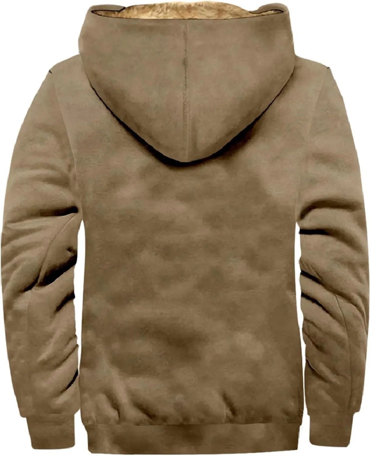 Winter Sherpa Hooded Jacket for Men Drawstring Fleece Lined Warm Hoodies Zip Up Thick Heavyweight Cargo Coats Outwear