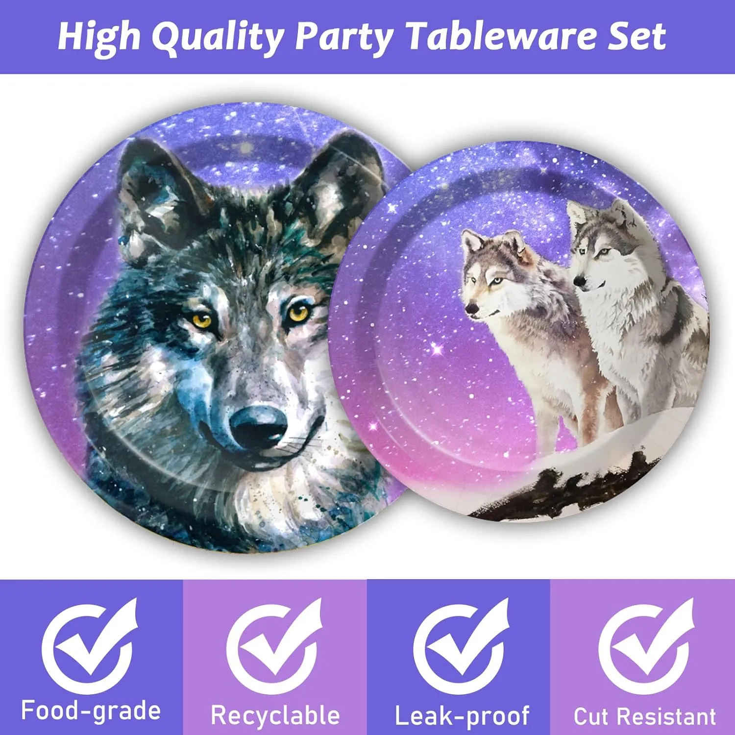 Wiooffen 96 Pcs Wolf Party Supplies Plates Napkins Forks Tableware Set Wolf Animal Birthday Disposable Dinnerware Decoration for Boys Girls Birthday Baby Shower, 24 Guests