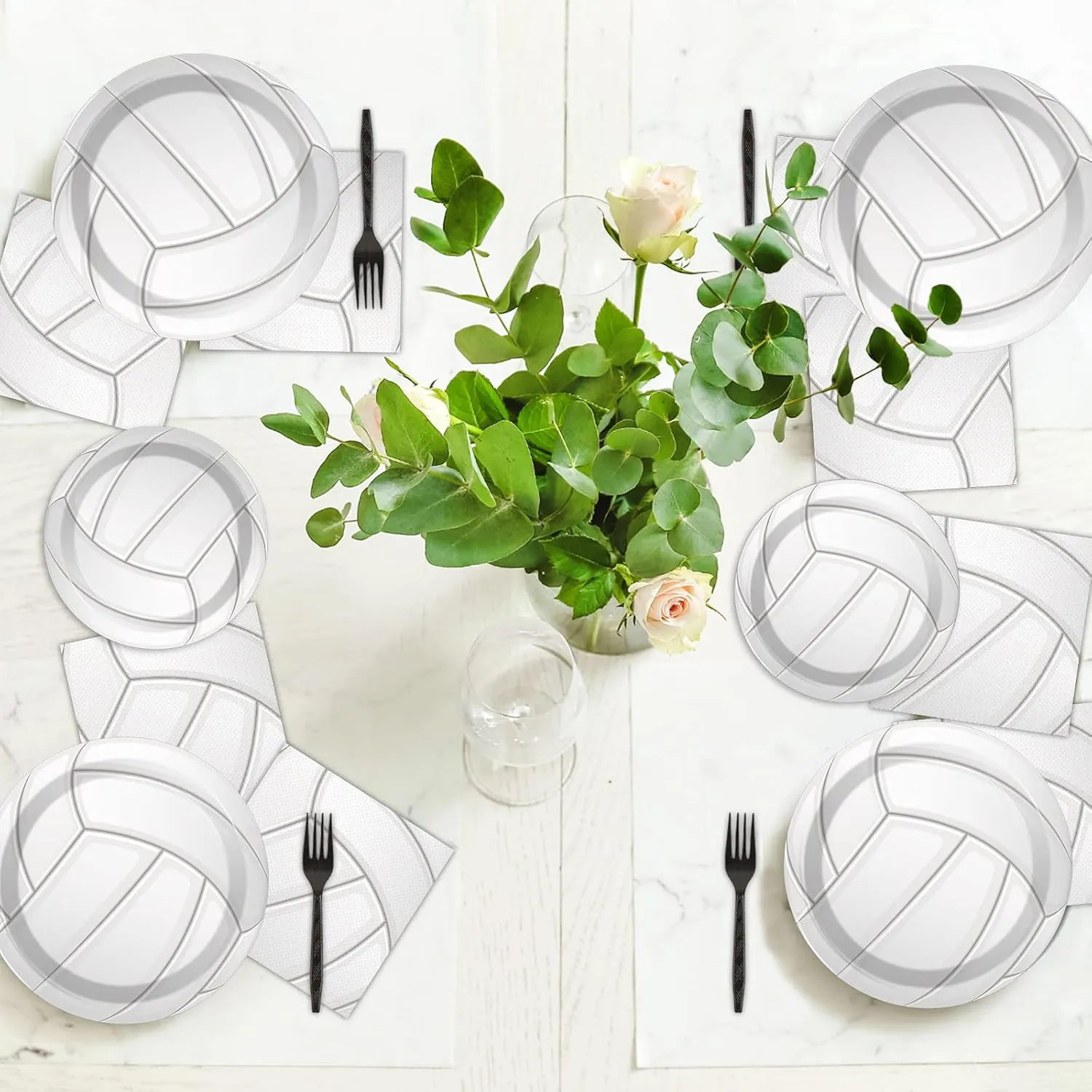 Wiooffen 96pcs Volleyball Birthday Party Supplies Sports Paper Plates Napkins Set Disposable Tableware Kit Sports Theme Party Baby Shower Decorations Favors for Boy, Serve 24