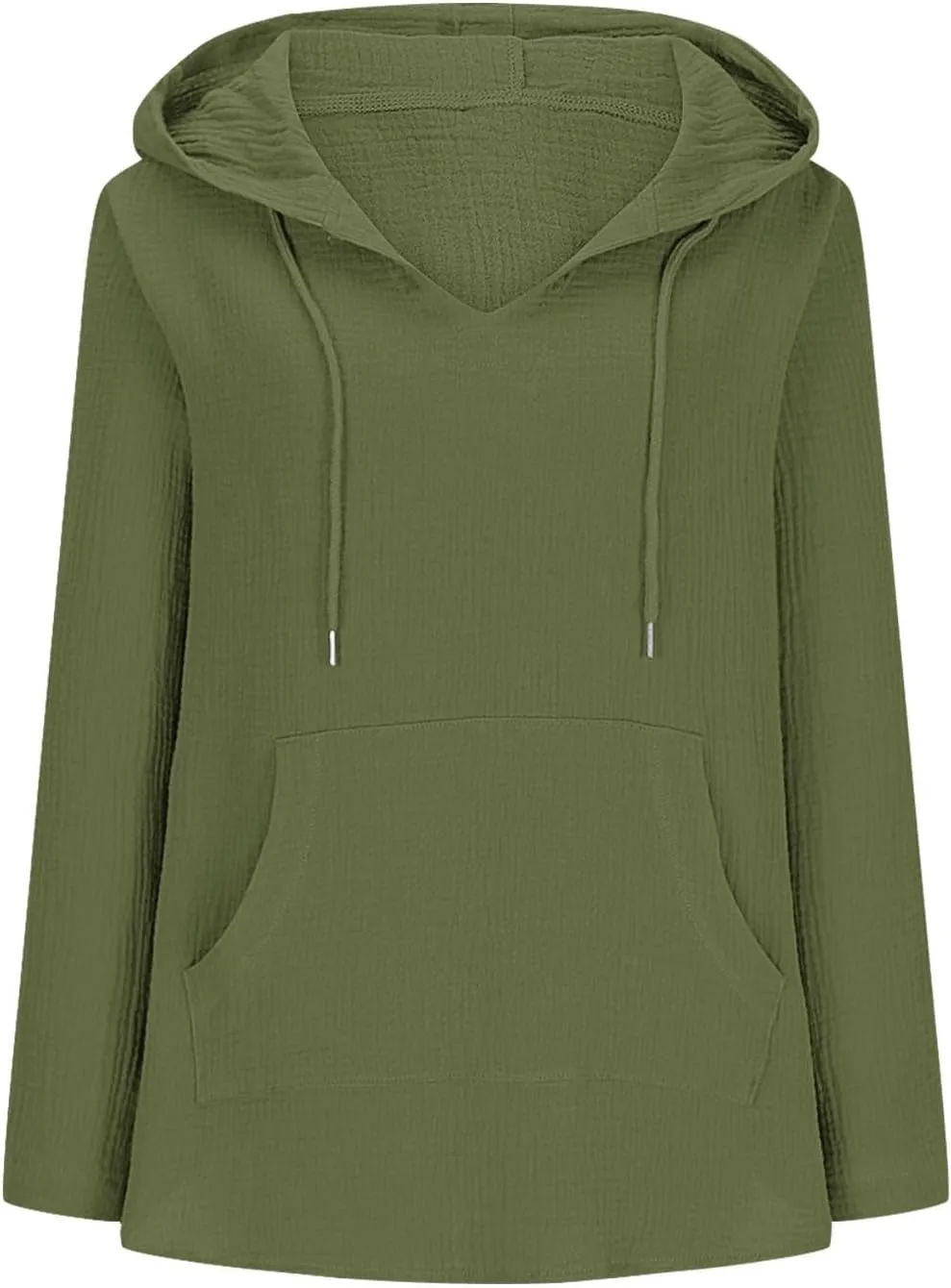 Wkishenl Women's Casual Long Sleeve Tops Drawstring Hooded Solid Color Sweatshirt Summer and Fall V-Neck Pullover with Pocket