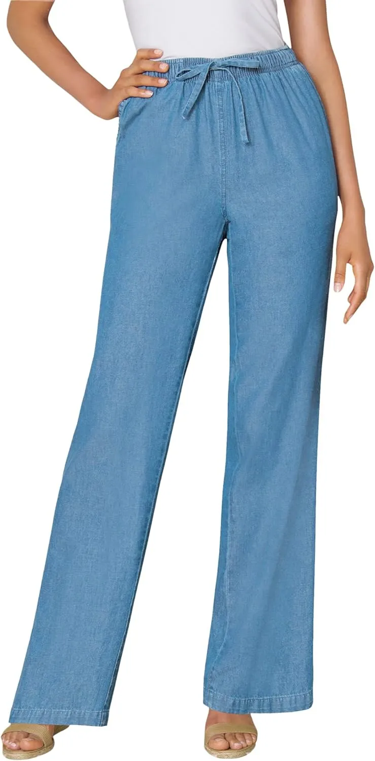 Woman Within Plus Size Drawstring Denim Wide-Leg Denim Pant