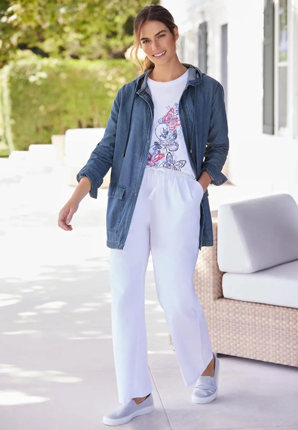 Woman Within Plus Size Drawstring Denim Wide-Leg Denim Pant