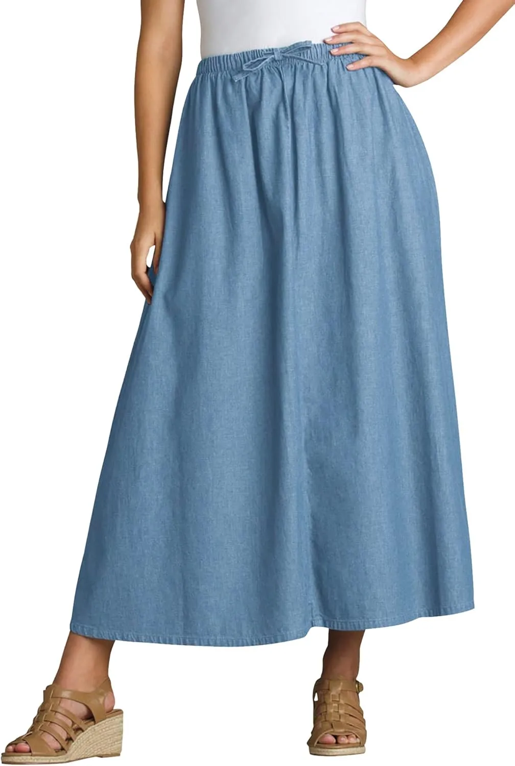 Woman Within Plus Size Petite Drawstring Denim Skirt