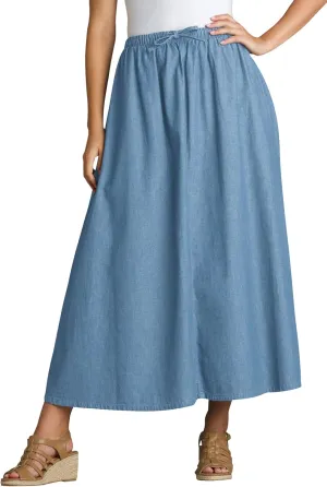 Woman Within Plus Size Petite Drawstring Denim Skirt