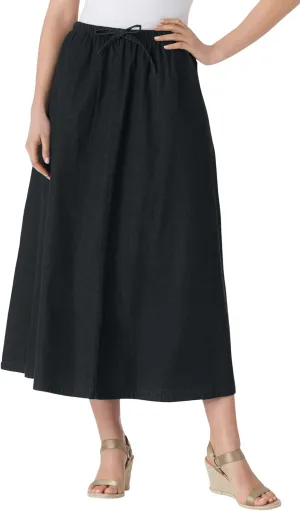 Woman Within Plus Size Petite Drawstring Denim Skirt