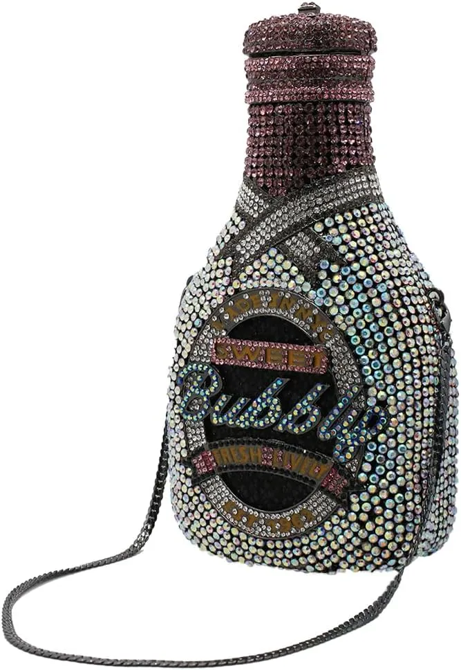 Women Champagne Bottle Rhinestone Clutch Unique Evening Bag Crystal Dinner Handbag Bride Purse for Party Cocktail
