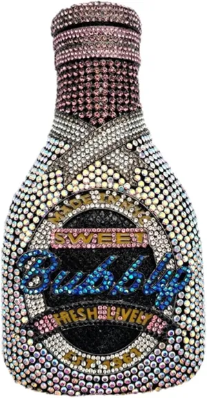 Women Champagne Bottle Rhinestone Clutch Unique Evening Bag Crystal Dinner Handbag Bride Purse for Party Cocktail