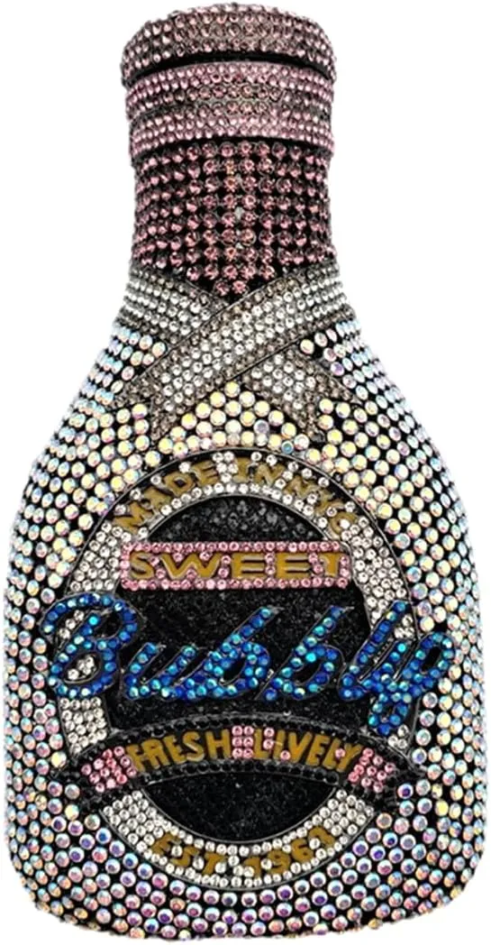 Women Champagne Bottle Rhinestone Clutch Unique Evening Bag Crystal Dinner Handbag Bride Purse for Party Cocktail