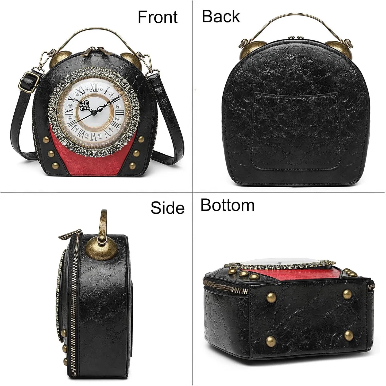 Women Classic Retro Clock Shaped Crossbody Shoulder Bag Handbag PVC Unique Novelty Clock Purse