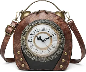 Women Classic Retro Clock Shaped Crossbody Shoulder Bag Handbag PVC Unique Novelty Clock Purse