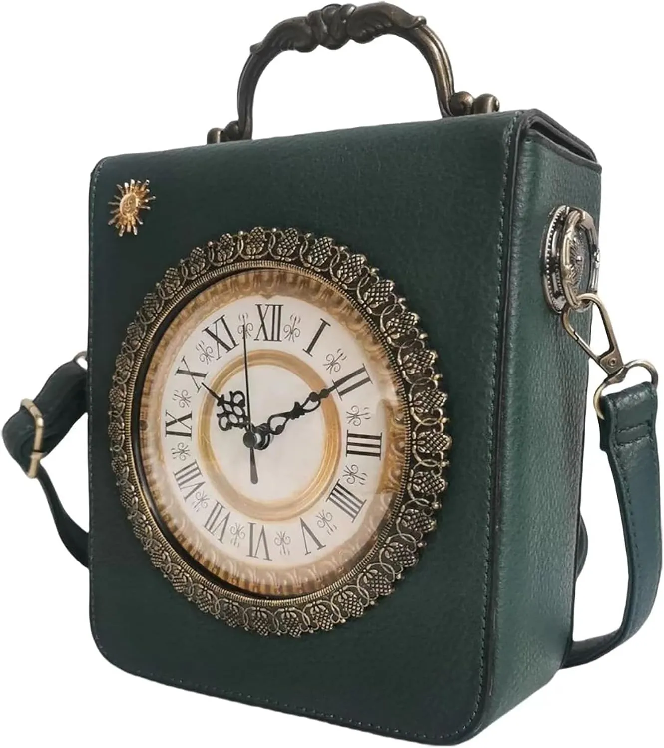 Women Classic Retro Clock Shaped Crossbody Shoulder Bag Handbag PVC Unique Novelty Clock Purse