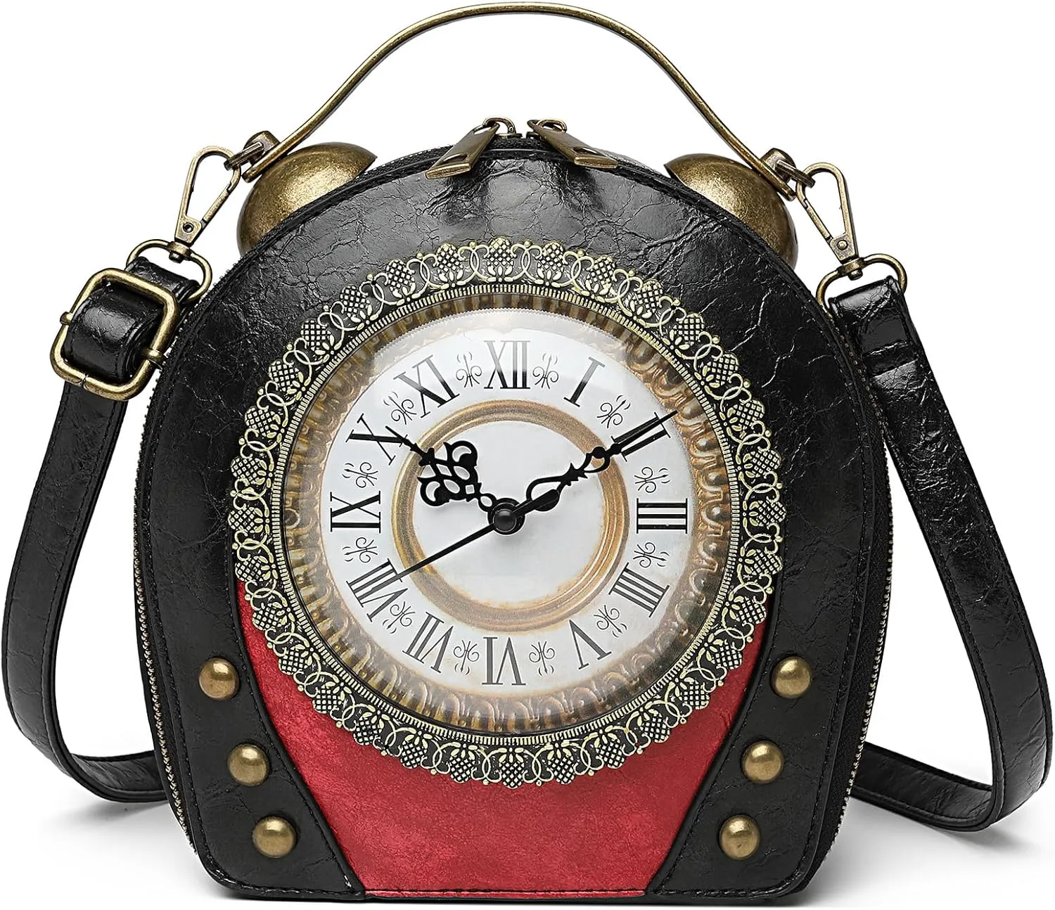 Women Classic Retro Clock Shaped Crossbody Shoulder Bag Handbag PVC Unique Novelty Clock Purse