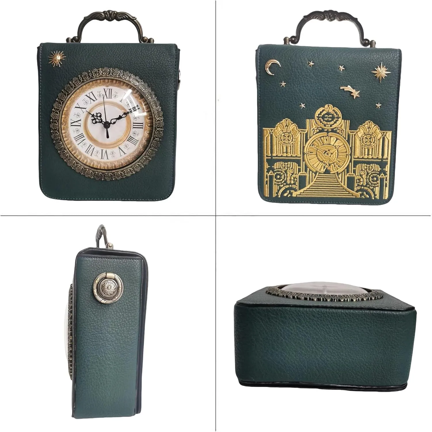 Women Classic Retro Clock Shaped Crossbody Shoulder Bag Handbag PVC Unique Novelty Clock Purse