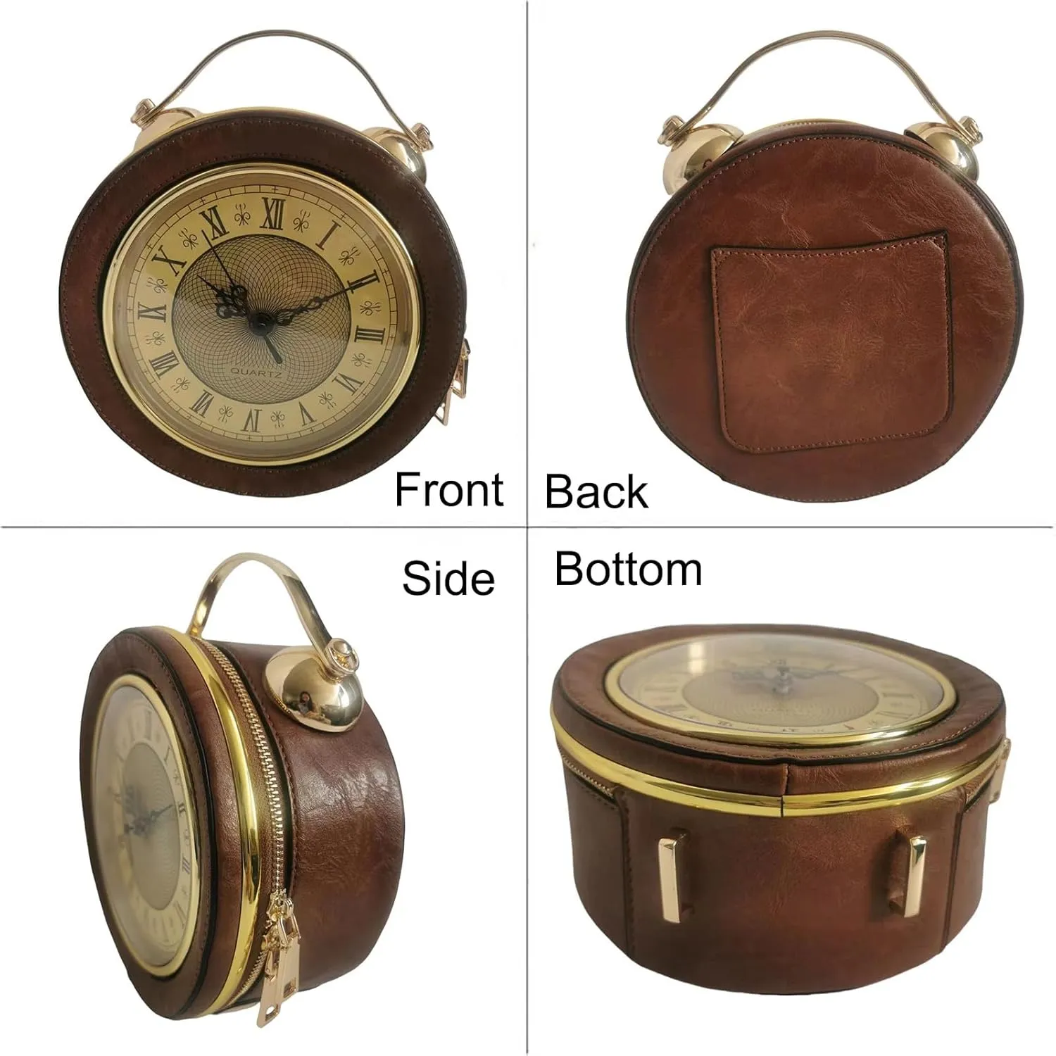 Women Classic Retro Clock Shaped Crossbody Shoulder Bag Handbag PVC Unique Novelty Clock Purse