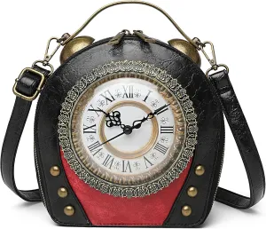 Women Classic Retro Clock Shaped Crossbody Shoulder Bag Handbag PVC Unique Novelty Clock Purse