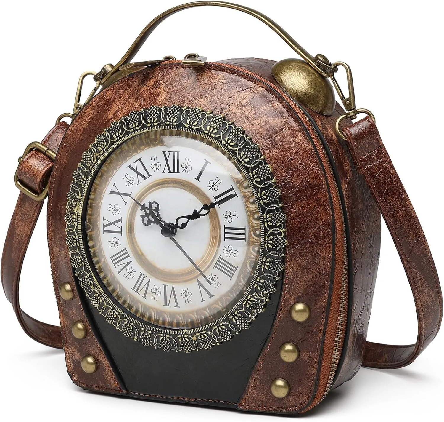 Women Classic Retro Clock Shaped Crossbody Shoulder Bag Handbag PVC Unique Novelty Clock Purse