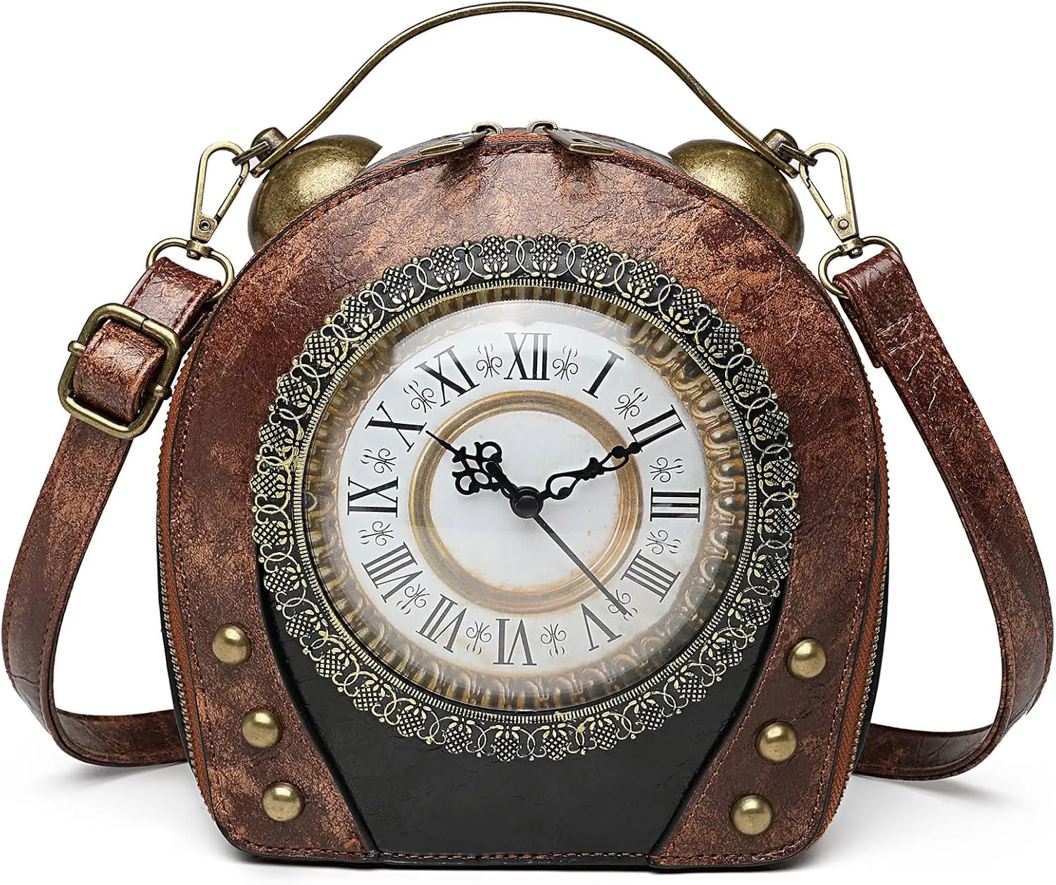 Women Classic Retro Clock Shaped Crossbody Shoulder Bag Handbag PVC Unique Novelty Clock Purse