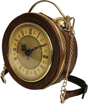Women Classic Retro Clock Shaped Crossbody Shoulder Bag Handbag PVC Unique Novelty Clock Purse