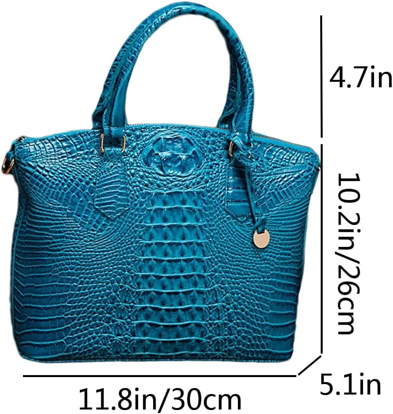 Women Crocodile Pattern Tote Purse Satchel PU Leather Retro Top Handle Handbag Shoulder Bags